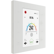 Панель управления Just Touch 8-кнопочная с сенсорным экраном 3,5", питание от шины KNX, 6 страниц, термостат, датчики температуры, влажности, освещенности, отображение CO2, 1 бинарный + 1 универсальный (беспот. контакт / NTС до 65.5 кОм) входы,R